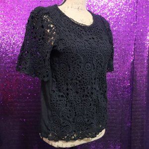LACE TOP XS Anthropologie Lace Blouse Eri + Ali Black Keyhole Goth Dark Romantic